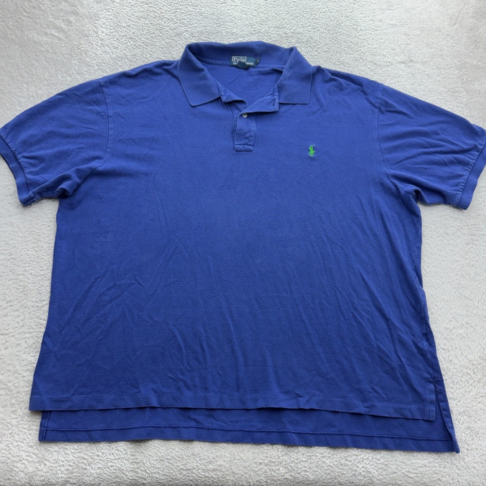Polo Ralph Lauren Mens 3XB Big Blue Short Sleeve Pique Polo Shirt Green Pony